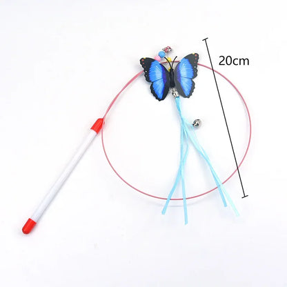 Interactive Wire Feather Cat Teaser Stick Fun Pet Toy for Kittens Entertaining Bell Feather Fish Wand Playful Cat Accessories